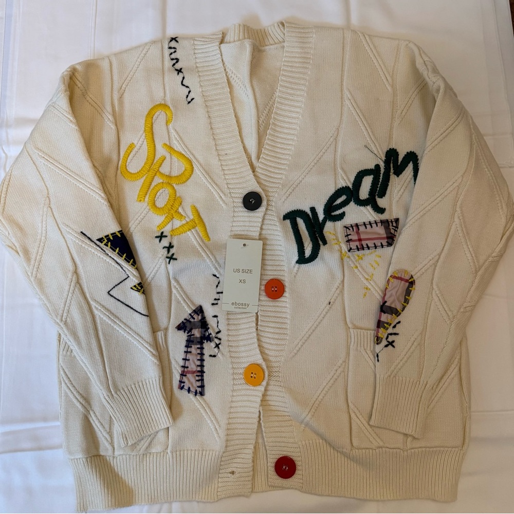 Dreamy Cream Cardigan with Colorful Accents